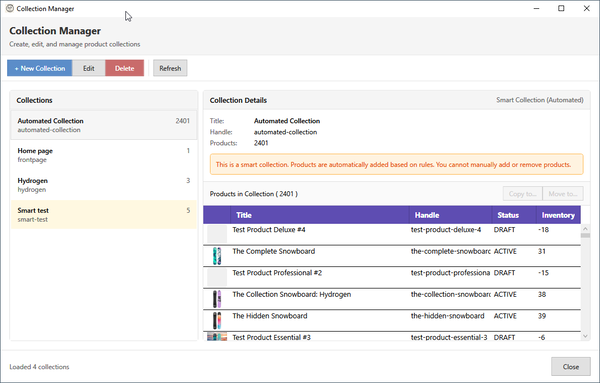 Collection manager with product counts