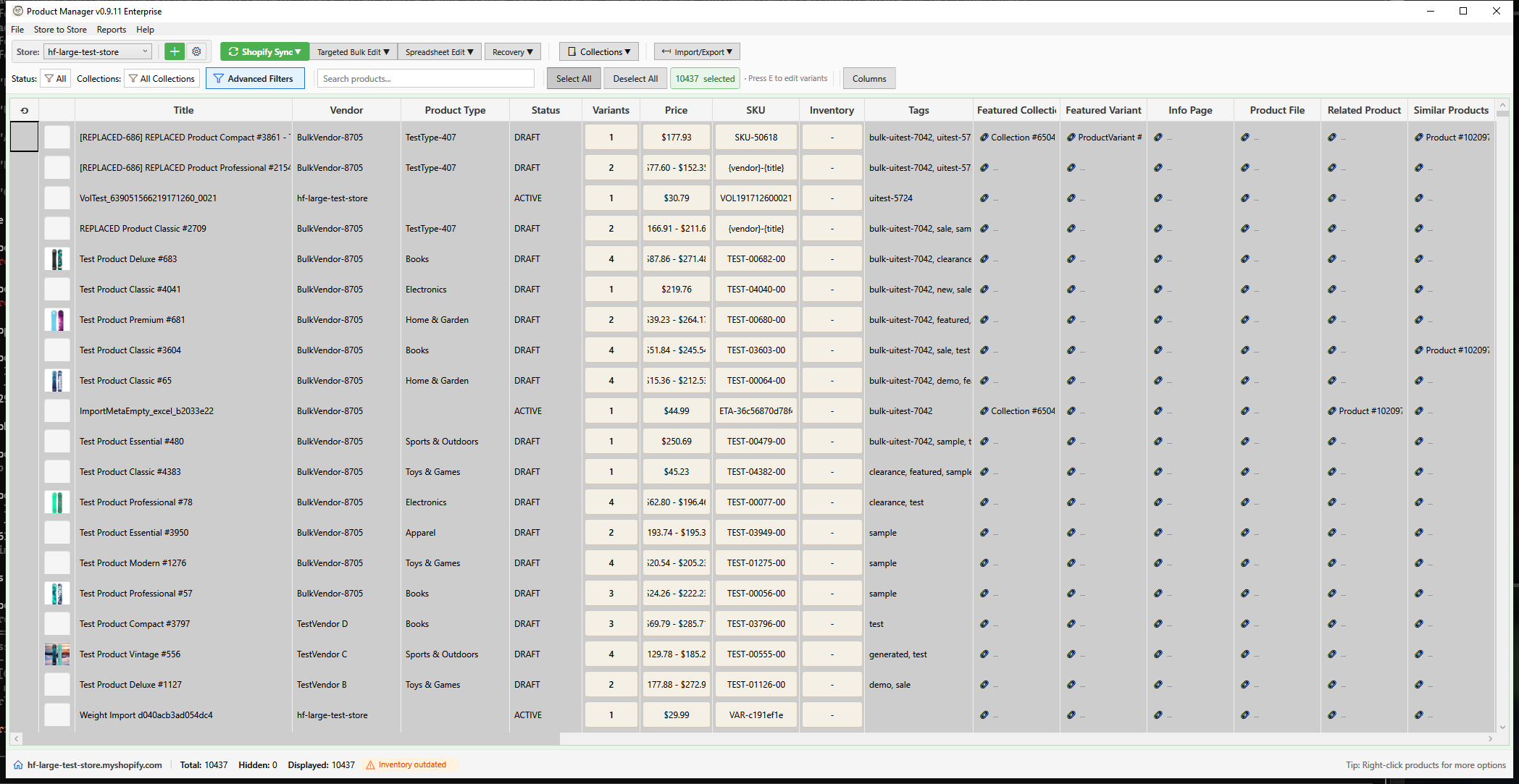 Product grid with inline editing
