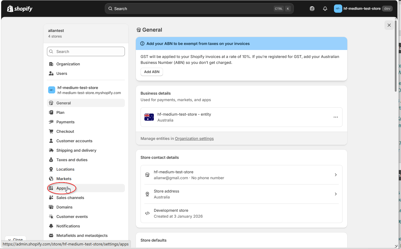 Click Apps in Settings sidebar