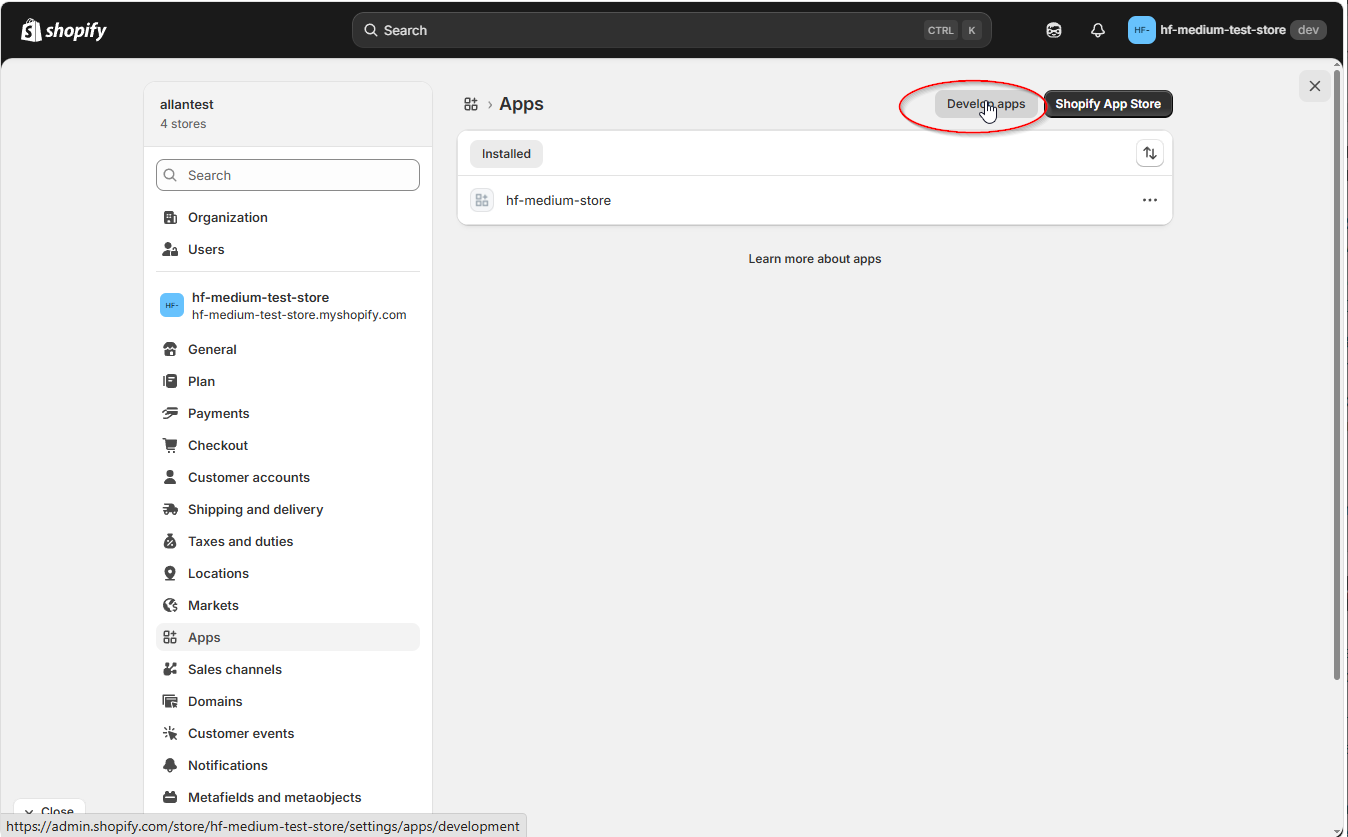Click Develop apps button