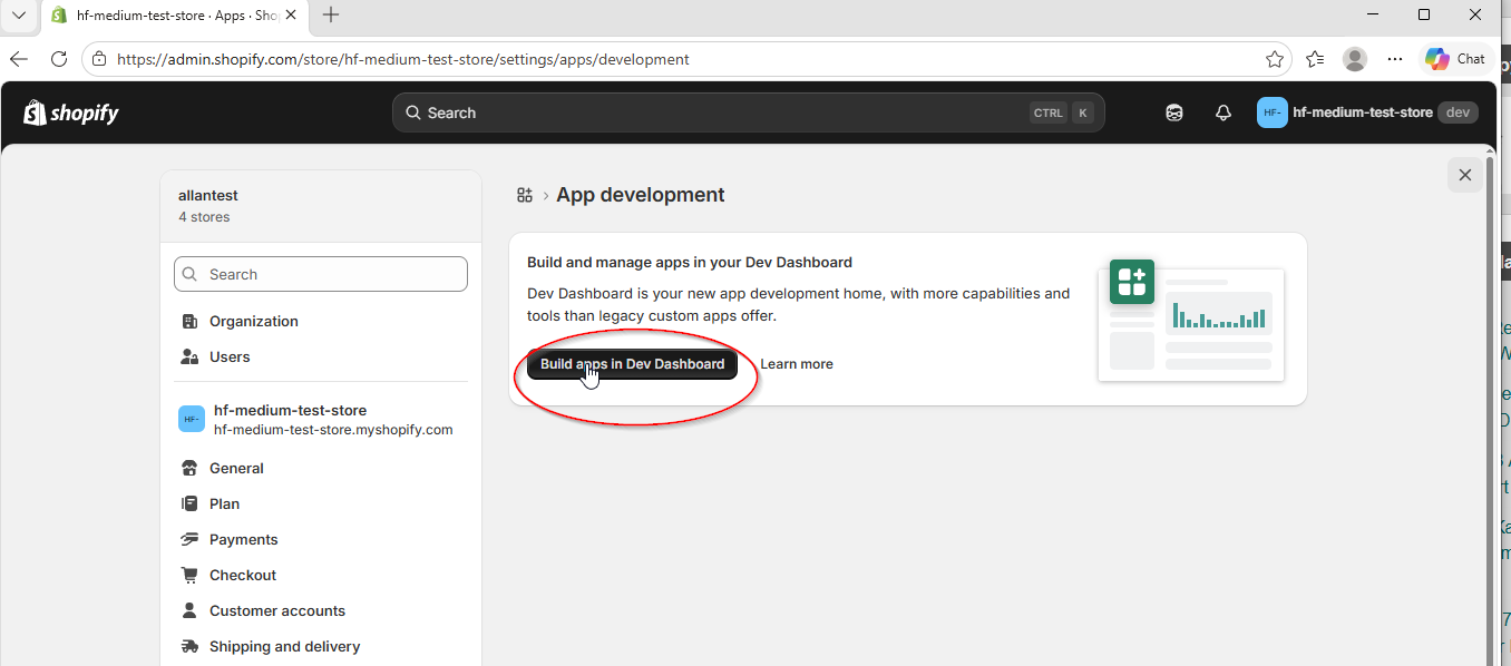 Click Build apps in Dev Dashboard