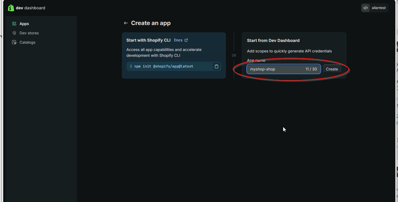 Enter app name and click Create