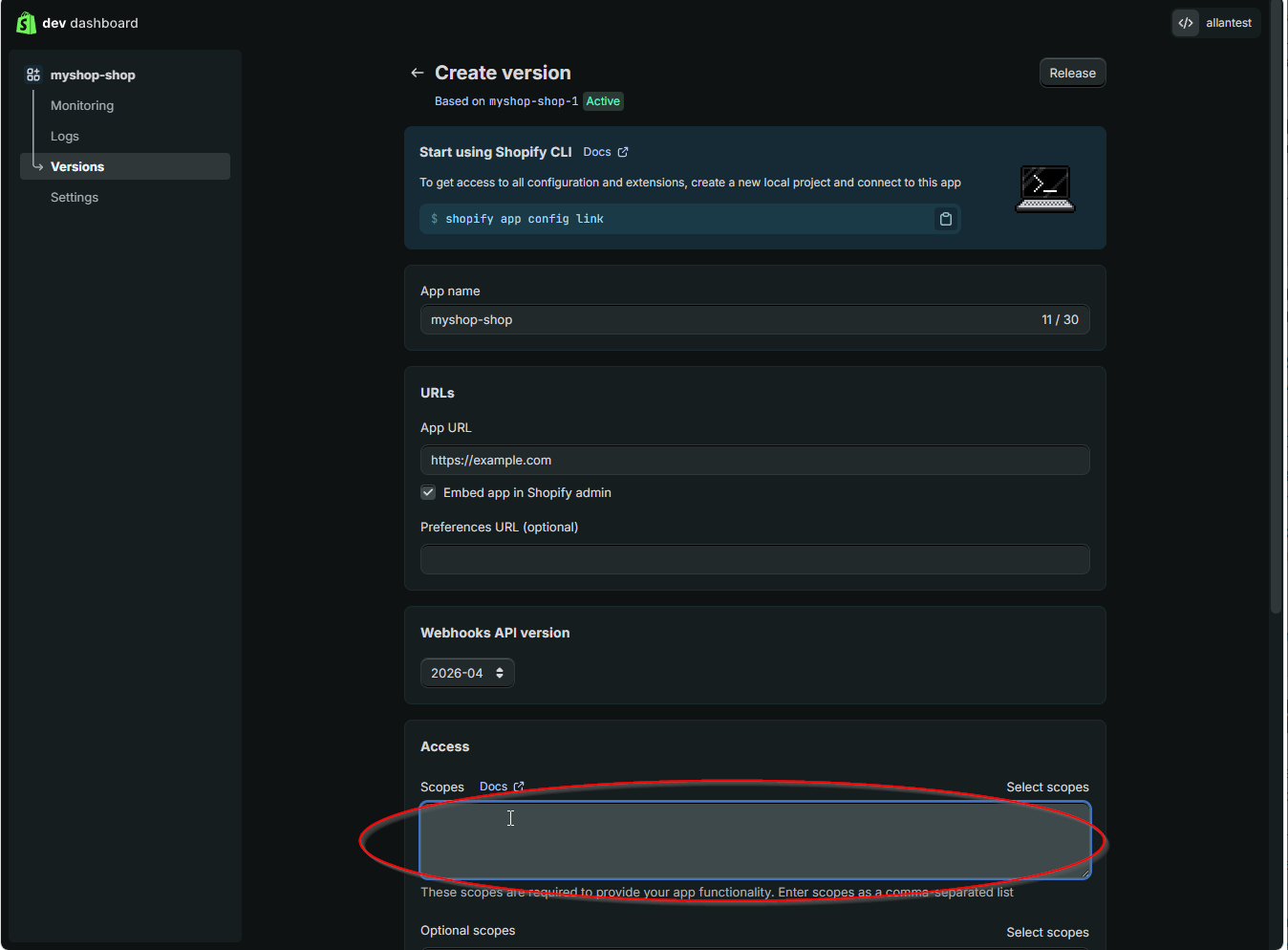 Paste scopes into the Access field