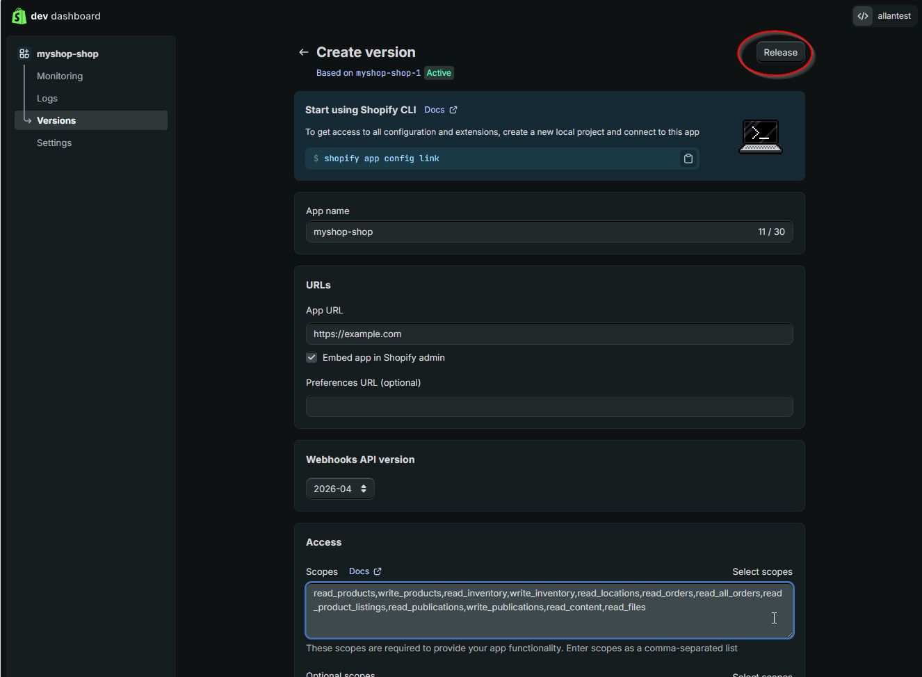 Verify scopes and click Release
