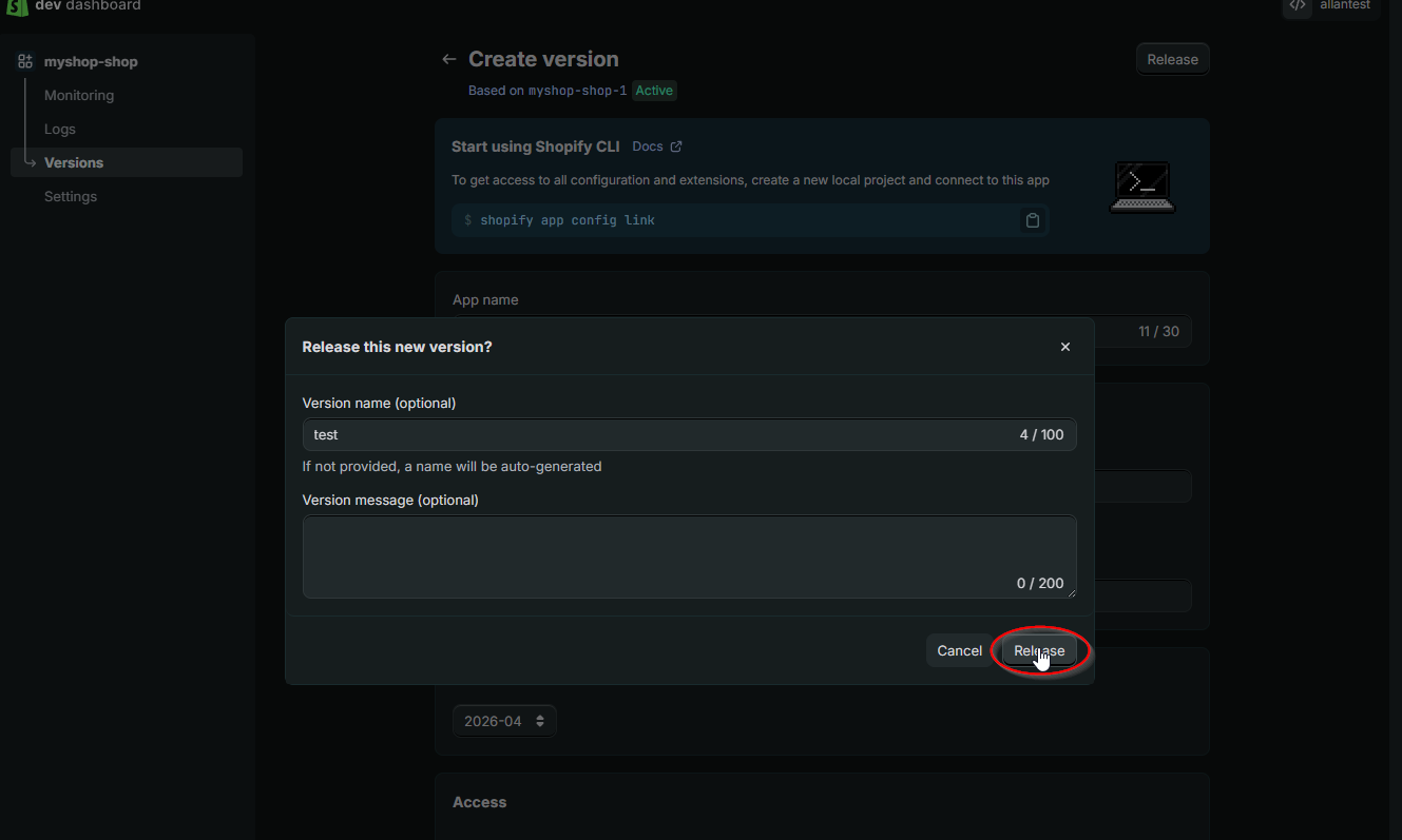 Confirm release with version name
