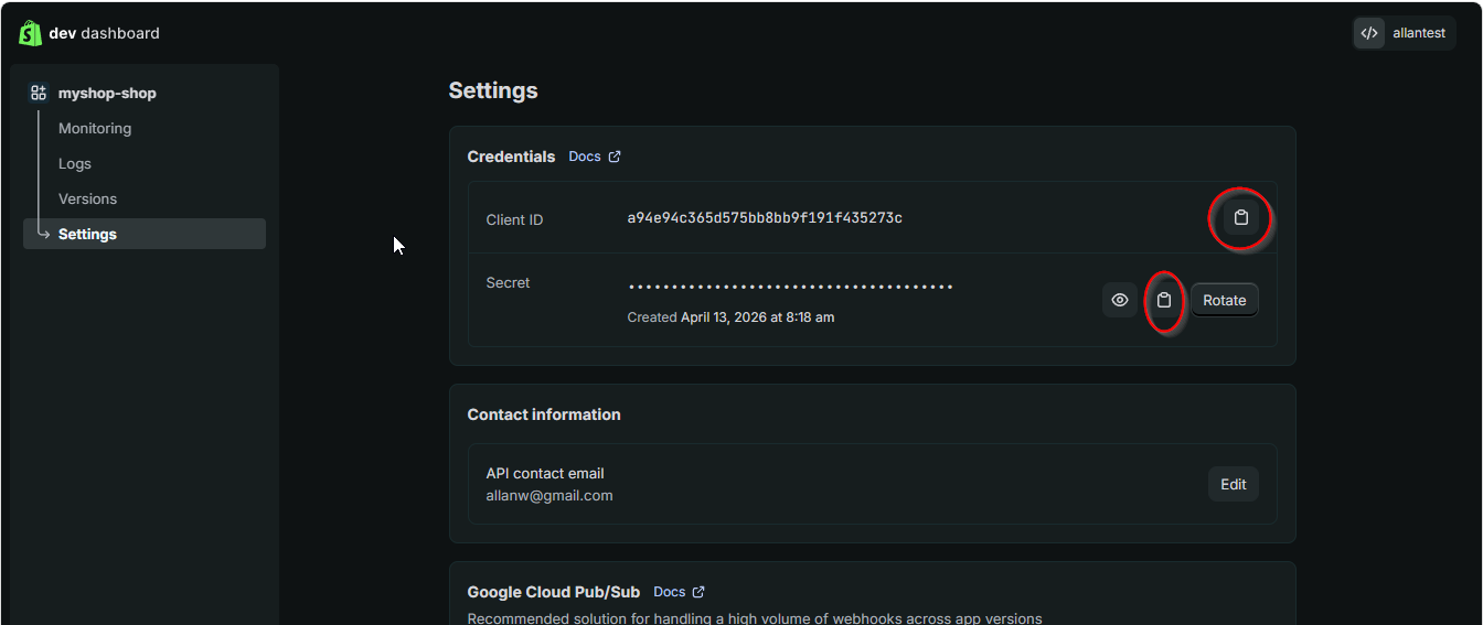 Copy Client ID and Client Secret