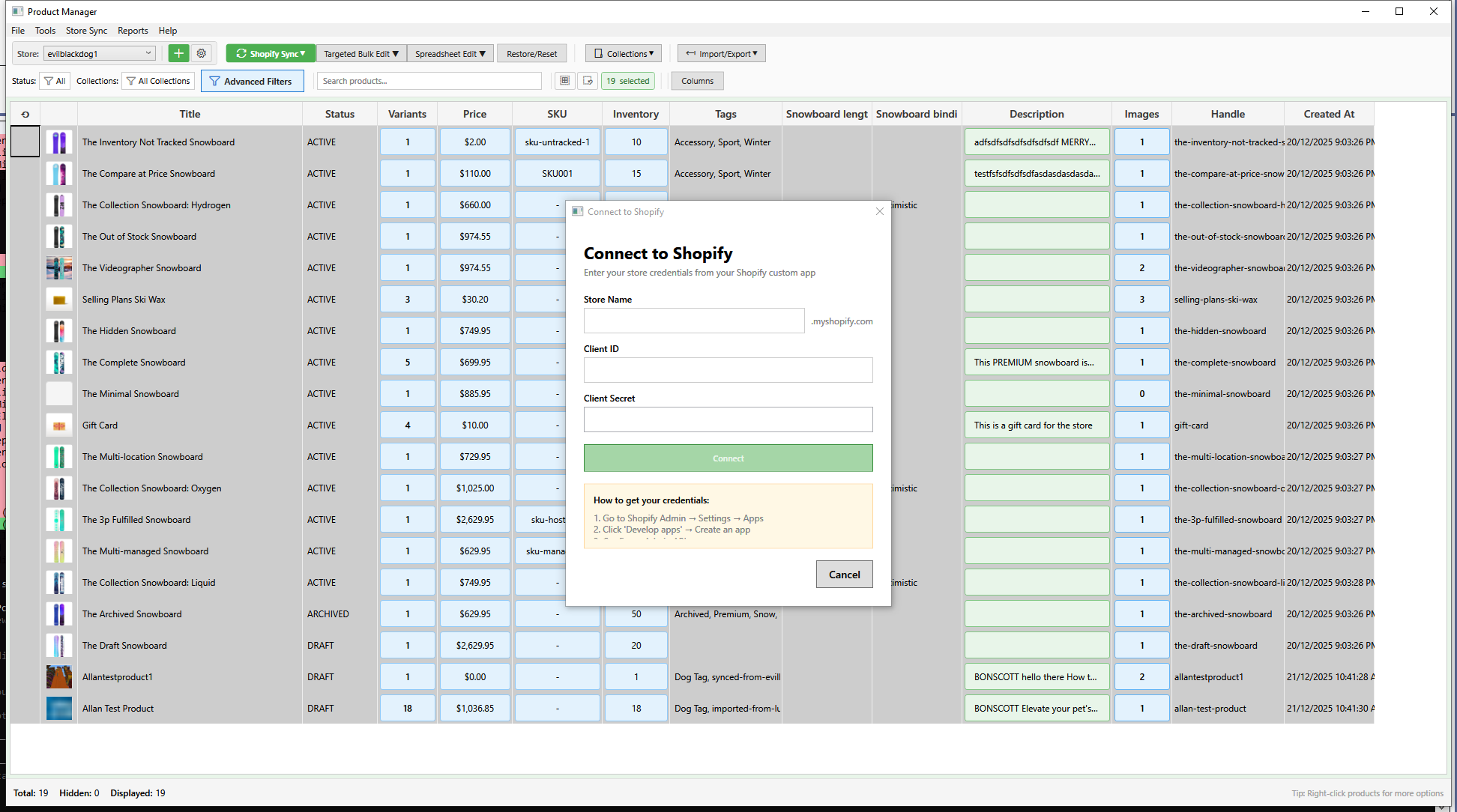 Connect Store Dialog