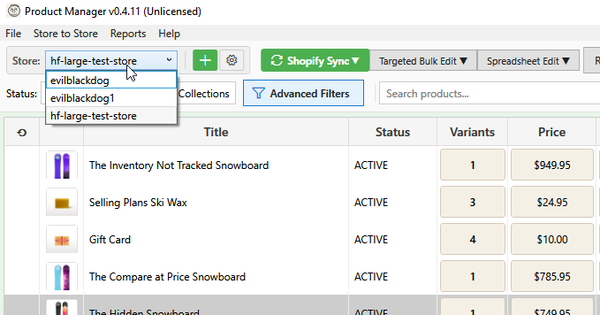 Multi-store management interface